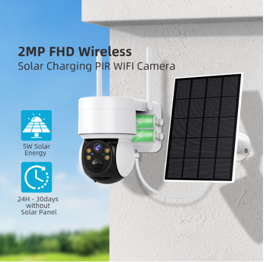 2MP Surveillance CCTV Outdoor PIR Wifi Camera Plus Solar Panel, IP66 Caneras Night Motion Detection Full Color Recharge Battery with 128G CARD