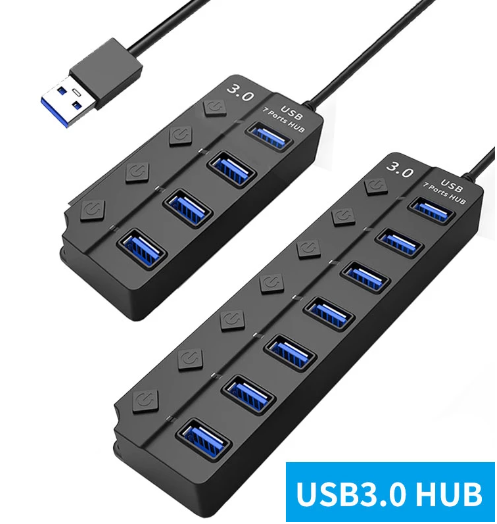 USB HUB 3.0 USB 2.0 Hub Multi USB Splitter Hub Use Power Adapter 4/7 Port Multiple Expander USB 3.0 Hub with Switch 30CM Cable
